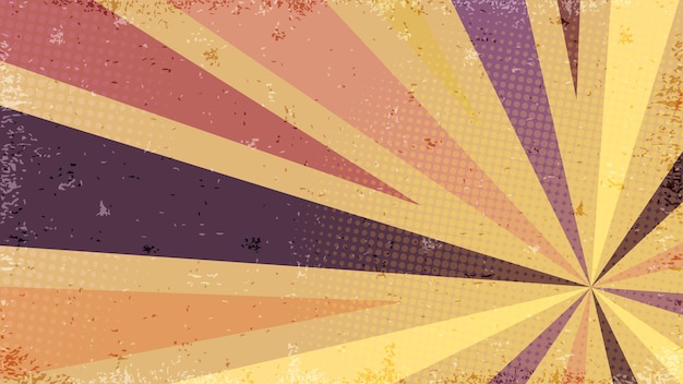 Rayos de sol vintage fondo retro con grunge y textura de medio tono cómics de carteles de arte pop