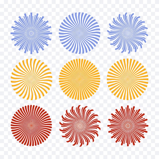 Rayos solares Colección vectorial de íconos abstractos radiantes y coloridos Diseño creativo