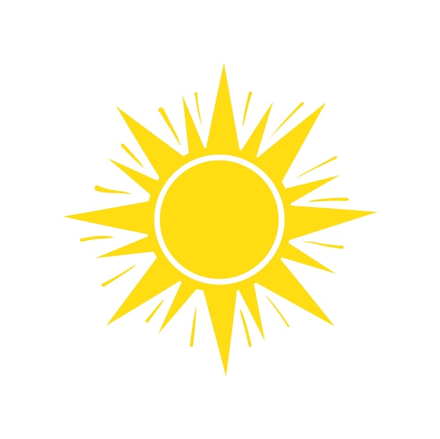 Rayos solares. Silueta caliente soleada, pintura de imagen de ilustración feliz aislado sobre fondo blanco.