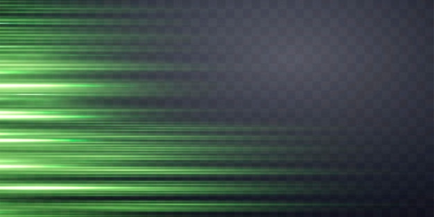 Rayos de velocidad luz flujo de neón zoom en efecto de movimiento resplandor verde líneas de velocidad rastros de luz coloridos rayas de perspectiva ilustración vectorial de fondo abstracta