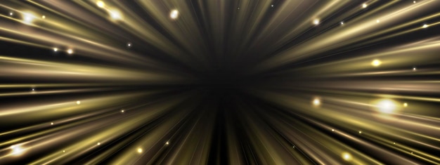 Rayos de velocidad radial luz flujo de neón zoom en efecto de movimiento brillo dorado líneas de velocidad luz colorida