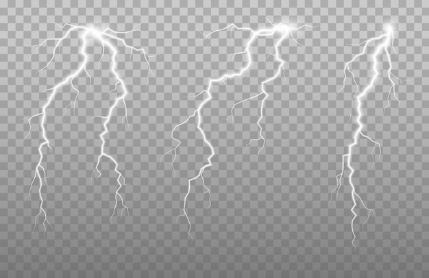 Rayos verticales en el cielo. Efecto de resplandor y chispa. Rayo