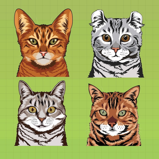 Las razas de gatos Sublimación Vector Bundle Cabeza de perro Conjunto de arte Icon de cara de perro