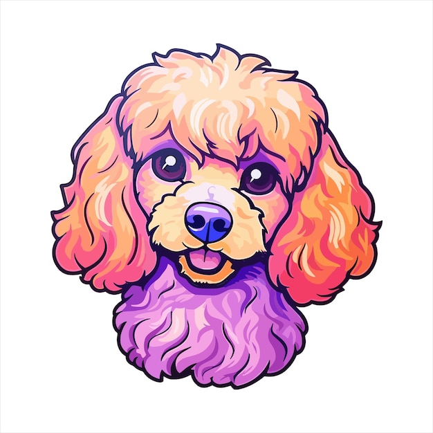 Razas de perros caniche en miniatura dibujos animados coloridos kawaii personaje animal mascota etiqueta aislada