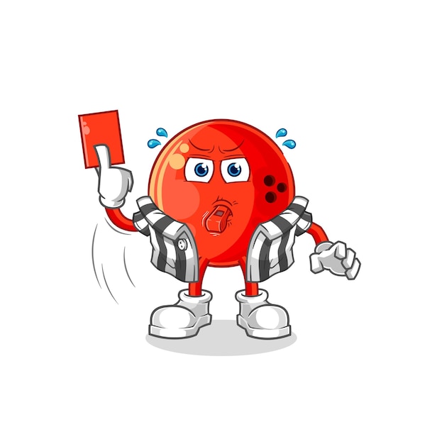 Árbitro de bola de bolos con vector de caracteres de ilustración de tarjeta roja