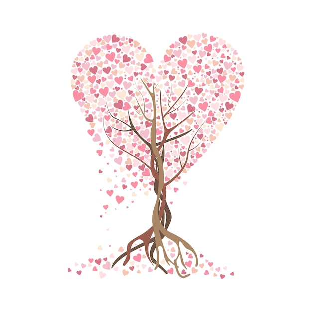 Árbol de amor con hojas de corazón