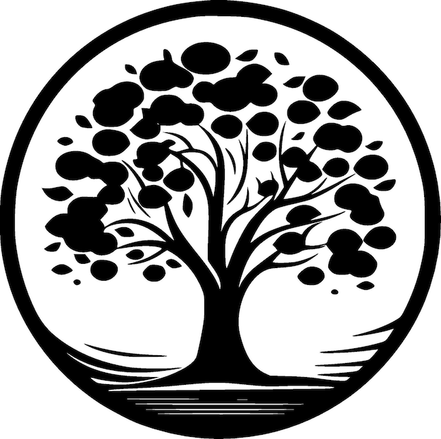 Árbol blanco y negro icono aislado ilustración vectorial