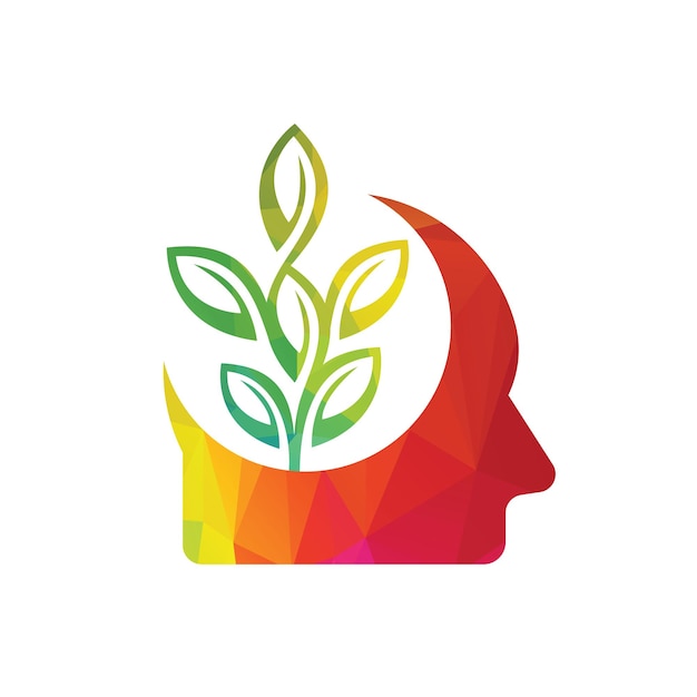 Árbol de cabeza humana con ilustración de icono de logotipo de hojas Diseño de vector de árbol de cerebro de cabeza humana