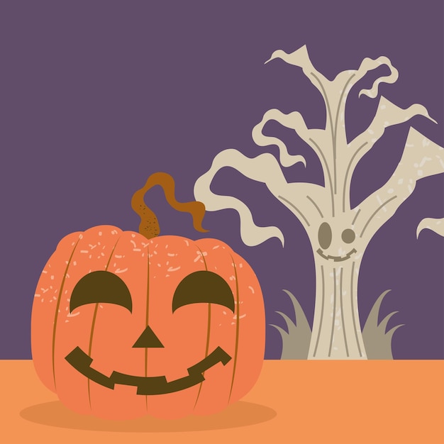 Árbol y calabaza de halloween