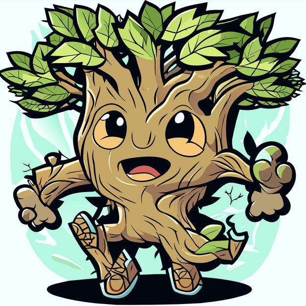 Árbol caminando dibujado a mano dibujos animados pegatina icono concepto aislado ilustración