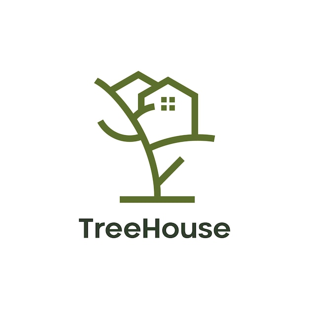 Árbol Casa Naturaleza Hoja Bosque Línea Arte Estilo Icono Logotipo Diseño