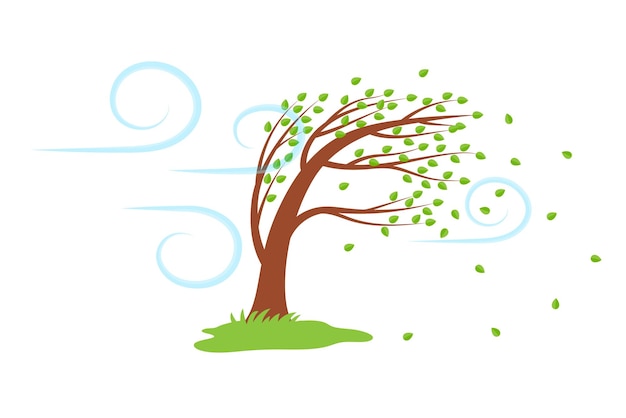 Árbol de hoja caduca en el viento que sopla plantas de clima ventoso  durante una tormenta Ilustración vectorial simple | Vector Premium