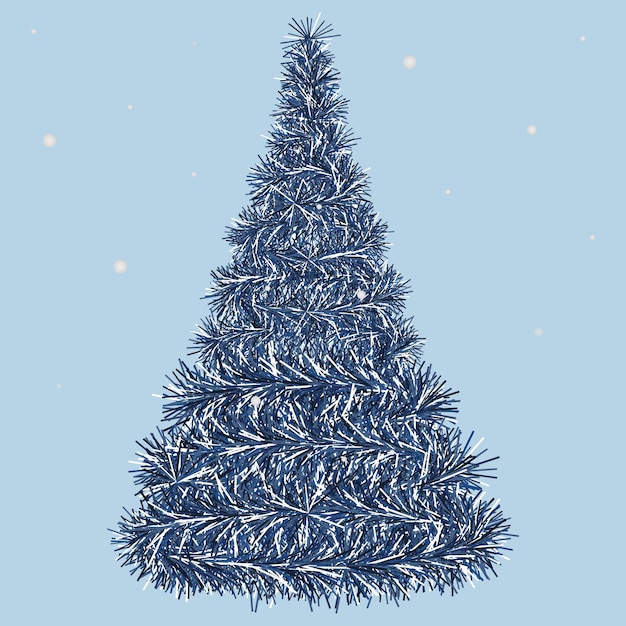 Árbol de Navidad Los copos de nieve blancos se arremolinan sobre el abeto azul Un árbol hecho de oropel esponjoso