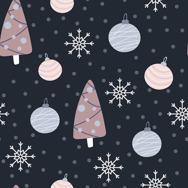 Árbol de Navidad y copos de nieve de patrones sin fisuras Año Nuevo Ilustración vectorial en estilo escandinavo