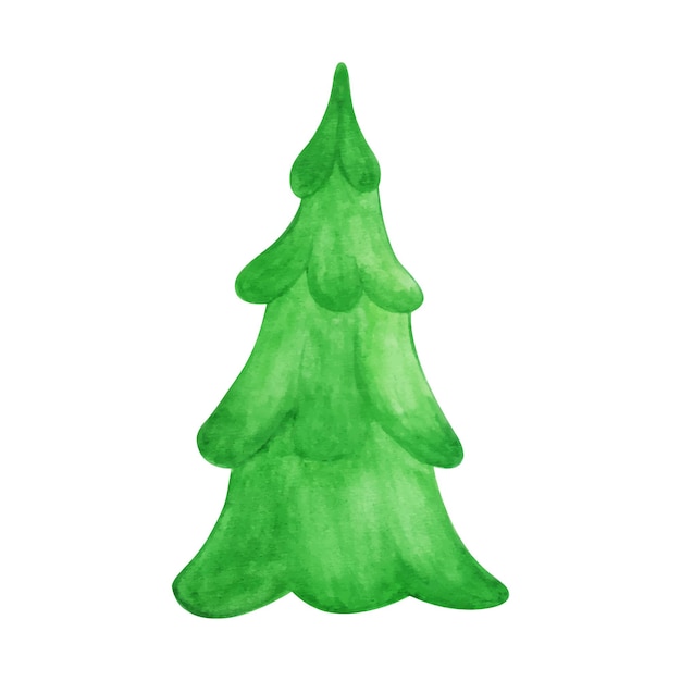 Árbol de Navidad dibujado a mano aislado sobre fondo blanco. Ilustración acuarela colorida decorativa.