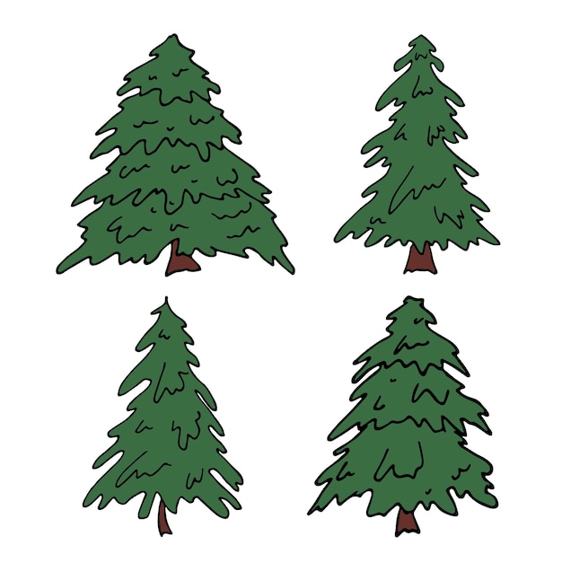 Árbol de Navidad dibujado a mano clipart Spruce doodle set Elemento único para decoración de diseño de impresión de tarjeta