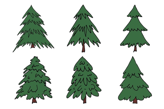Árbol de Navidad dibujado a mano clipart Spruce doodle set Elemento único para decoración de diseño de impresión de tarjeta