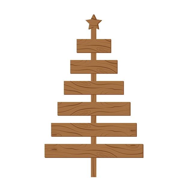 Árbol de Navidad ecológico alternativo de tablones de madera oscura Decoración casera de vacaciones de invierno Vector elemento de diseño plano Concepto libre de plástico de residuos cero