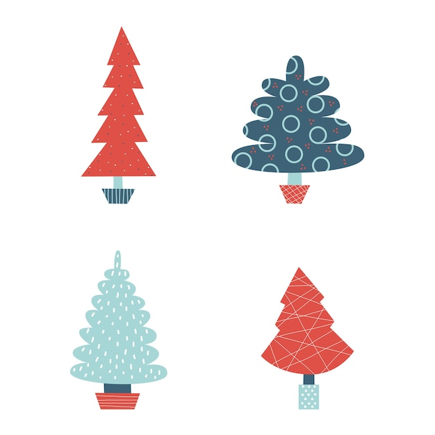 Árbol de Navidad en estilo minimalista con símbolos de vacaciones de año nuevo Clipart de bosque de invierno Vector ilustración aislada plana
