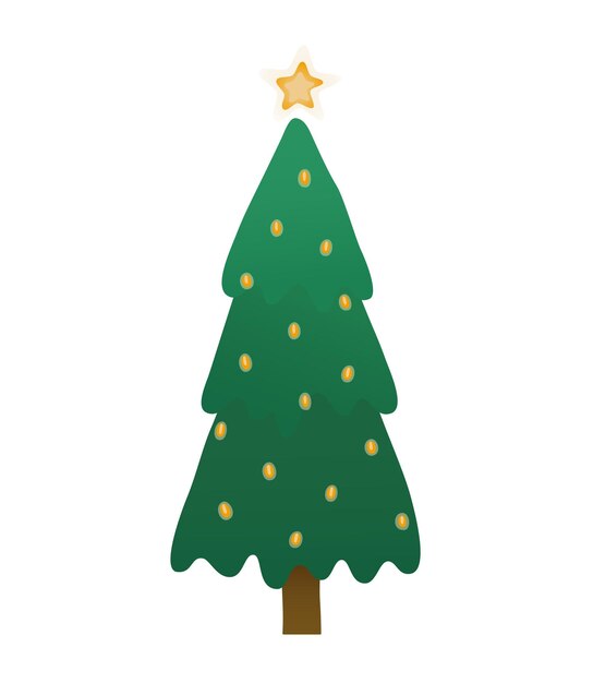 Árbol de Navidad con ilustración de guirnalda ligera. Símbolo de año nuevo. Abeto de temporada.