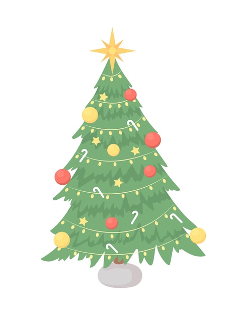 Árbol de Navidad con objeto de vector de color semi plano estrella topper