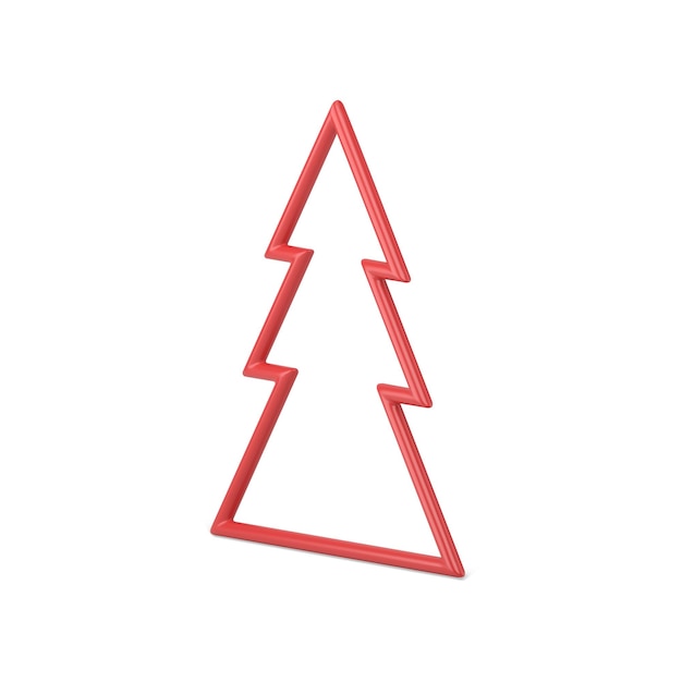 Árbol de Navidad realista borde metálico rojo diagonal colocado vector isométrico de adorno de Navidad minimalista
