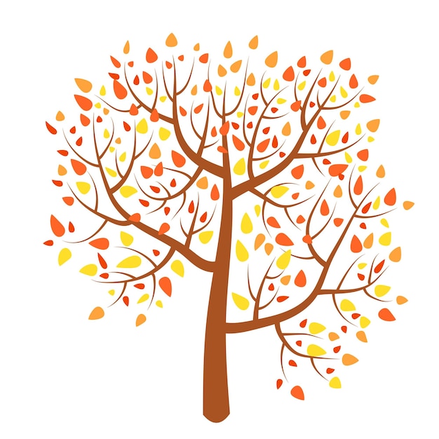 Árbol de otoño de dibujos animados en estilo plano aislado sobre fondo blanco. planta de otoño.