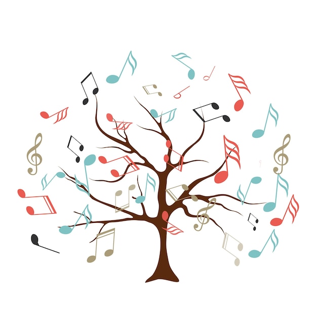 Árbol vectorial con notas musicales