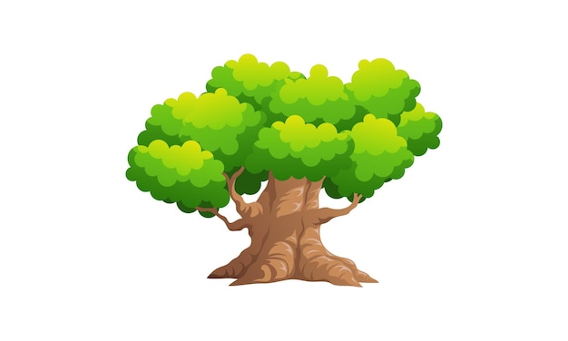 Árbol verde caducifolio con raíces expuestas ilustración vectorial aislada