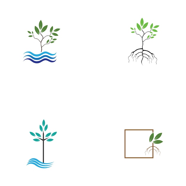 Árboles de manglares y vectores de diseño de logotipos de ecología forestal de manglares