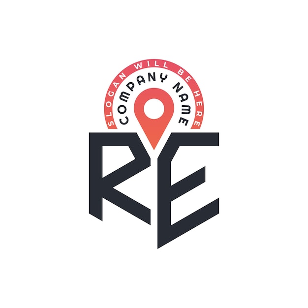 RE Diseño de logotipo de ubicación para reclutamiento de recursos humanos y carta de navegación RE Logotipo con icono de ubicación para negocios y tecnología