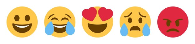 Reacción de las redes sociales Emojis Icon Set como el amor Haha Wow Síntomas de ira triste.