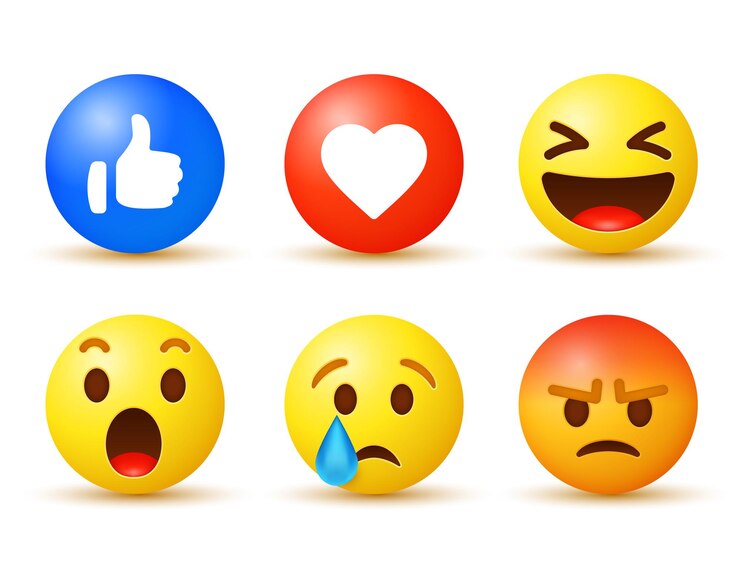 Vector reacciones de emoji de facebook con iconos de notificación como botones modernos de amor