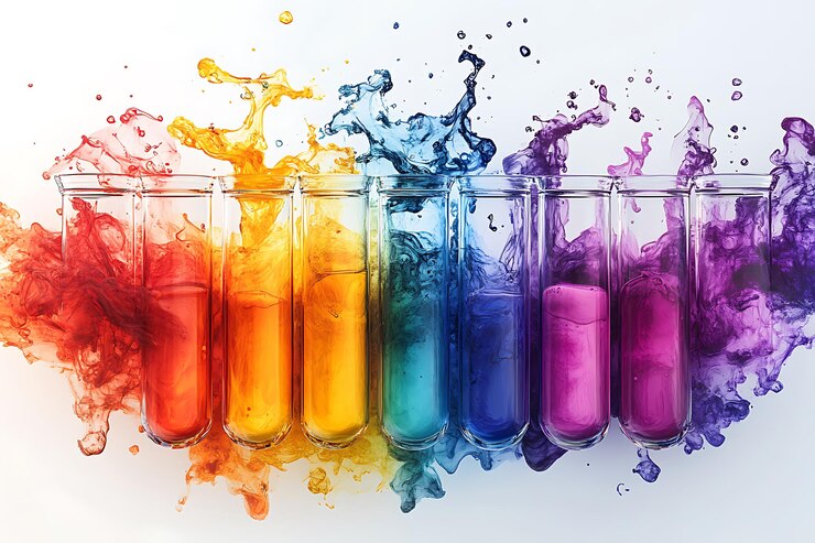 Vector reacciones químicas coloridas en frascos de erlenmeyer