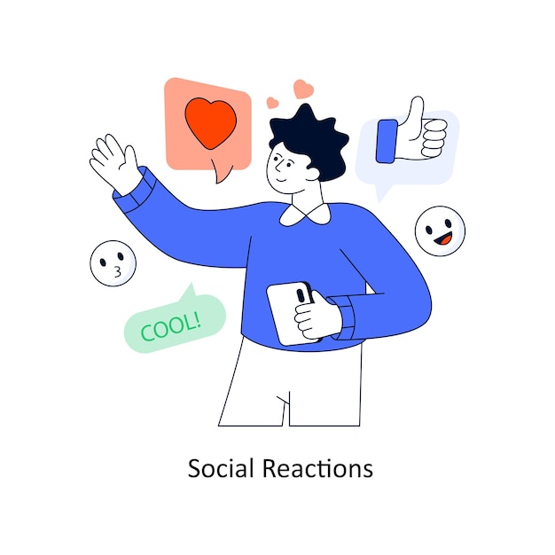 Reacciones sociales Diseño de estilo plano Ilustración vectorial Ilustración de stock