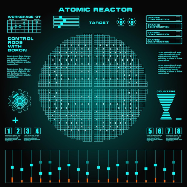 Reactor atómico interfaz de usuario táctil gráfica virtual futurista