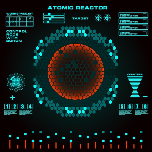 Reactor atómico Interfaz de usuario táctil gráfica virtual futurista