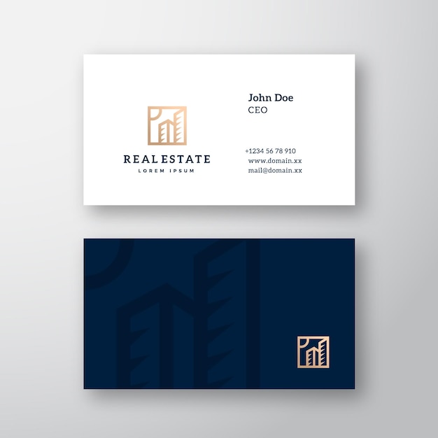 Real Estate Abstract Elegant Vector Logo y Business Card Template Premium Stationary Realistic Mock Up Modern Typography and Soft Shadows