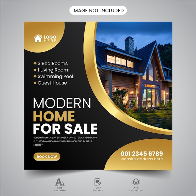 Real Estate House property Social Media Squire Banner Flyer Diseño de plantilla vectorial