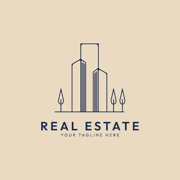 Real estate line art logotipo minimalista diseño de edificios plantilla diseño de ilustración vectorial