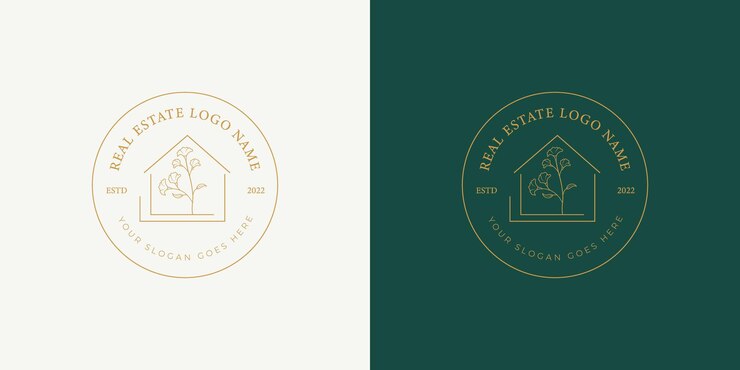 Real Estate logo botánico real estate house line art