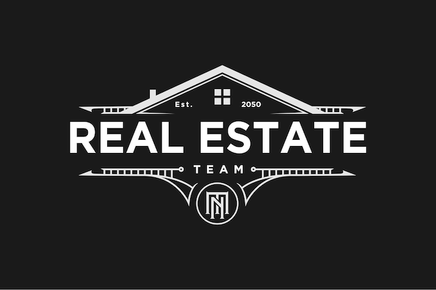 Real estate logo casa techo ventana casa edificio icono símbolo vintage antiguo filigrana elemento