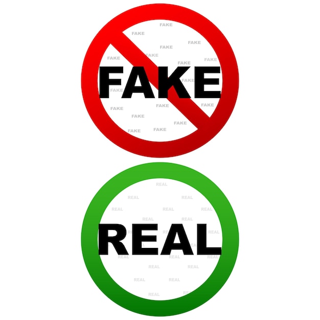 Real y falso Signo redondo verde y rojo Ilustración vectorial