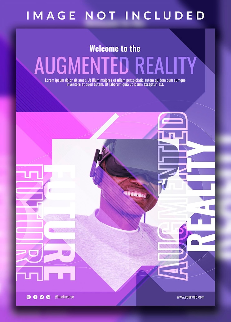 Vector realidad aumentada horizontal vertical metaverso neón futurista moderno para plantilla de diseño de póster