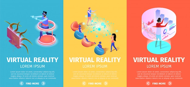 Realidad virtual conjunto de banners verticales. Juegos de realidad virtual