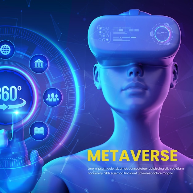 Vector realidad virtual y metaverso medios sociales diseños post-futuristas y diseños tecnológicos