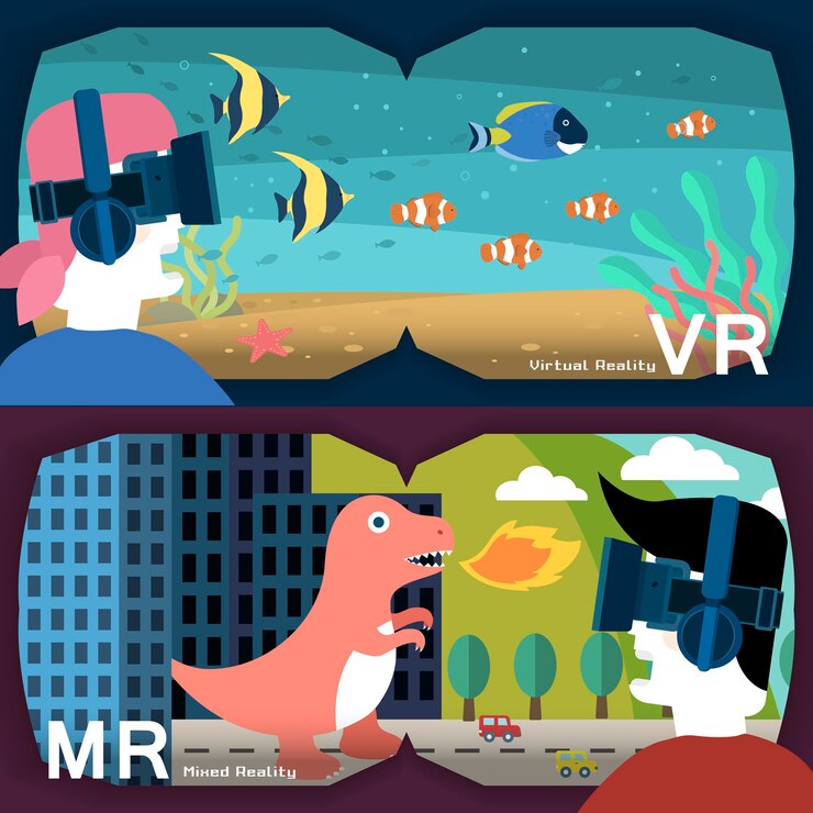 Vector realidad virtual y mixta en estilo de diseño plano