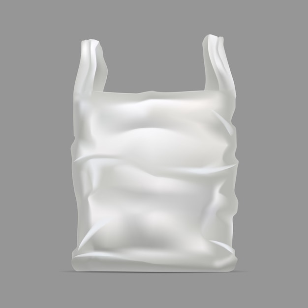 Realismo detallado 3d blanco en blanco bolsa de plástico desechable vacía plantilla maqueta ilustración vectorial de tiendas minoristas producto desechable