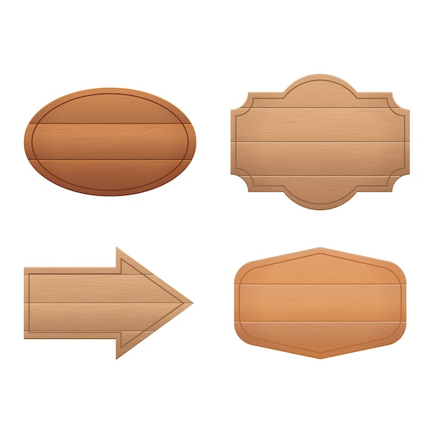 Realismo detallado 3d tablas de textura de madera conjunto de primer plano ver panel vacío o cartel diferentes tipos ilustración vectorial de la junta