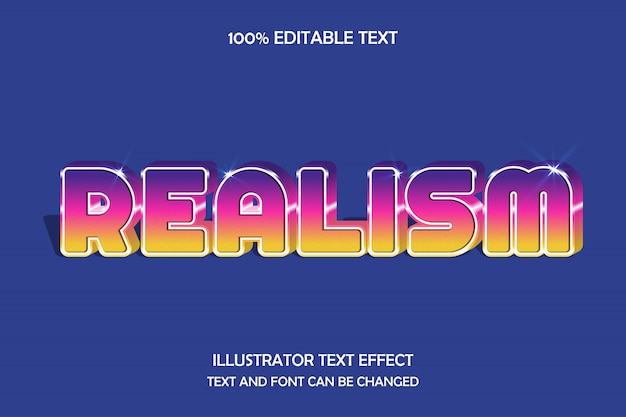 Realismo, efecto de texto editable en 3D gradación de color rosa púrpura amarillo estilo de sombra moderno
